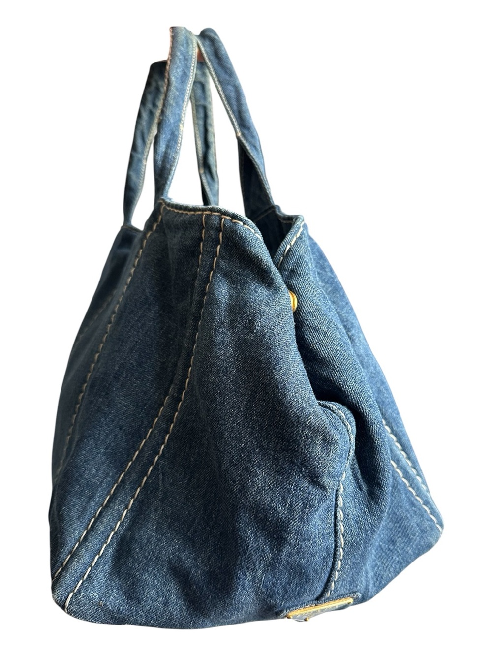 Authentic Prada Canapa Large GM Denim Travel Tote Weekender Bag Blue Italy - Picture 4 of 16